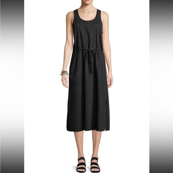 Eileen Fisher Organic Cotton Drawstring Waist Dress Size Large Petite - Picture 1 of 11